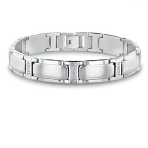 New Men's Stainless Steel and Diamond Link Bracelet 1/10ctw